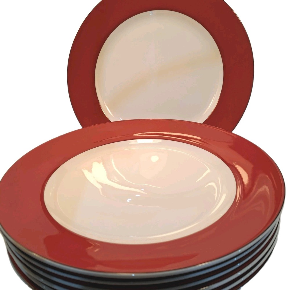 Lenox Kate Spade Rutherford Circle Red Dinner Plates 11 3/8" Set Of 7